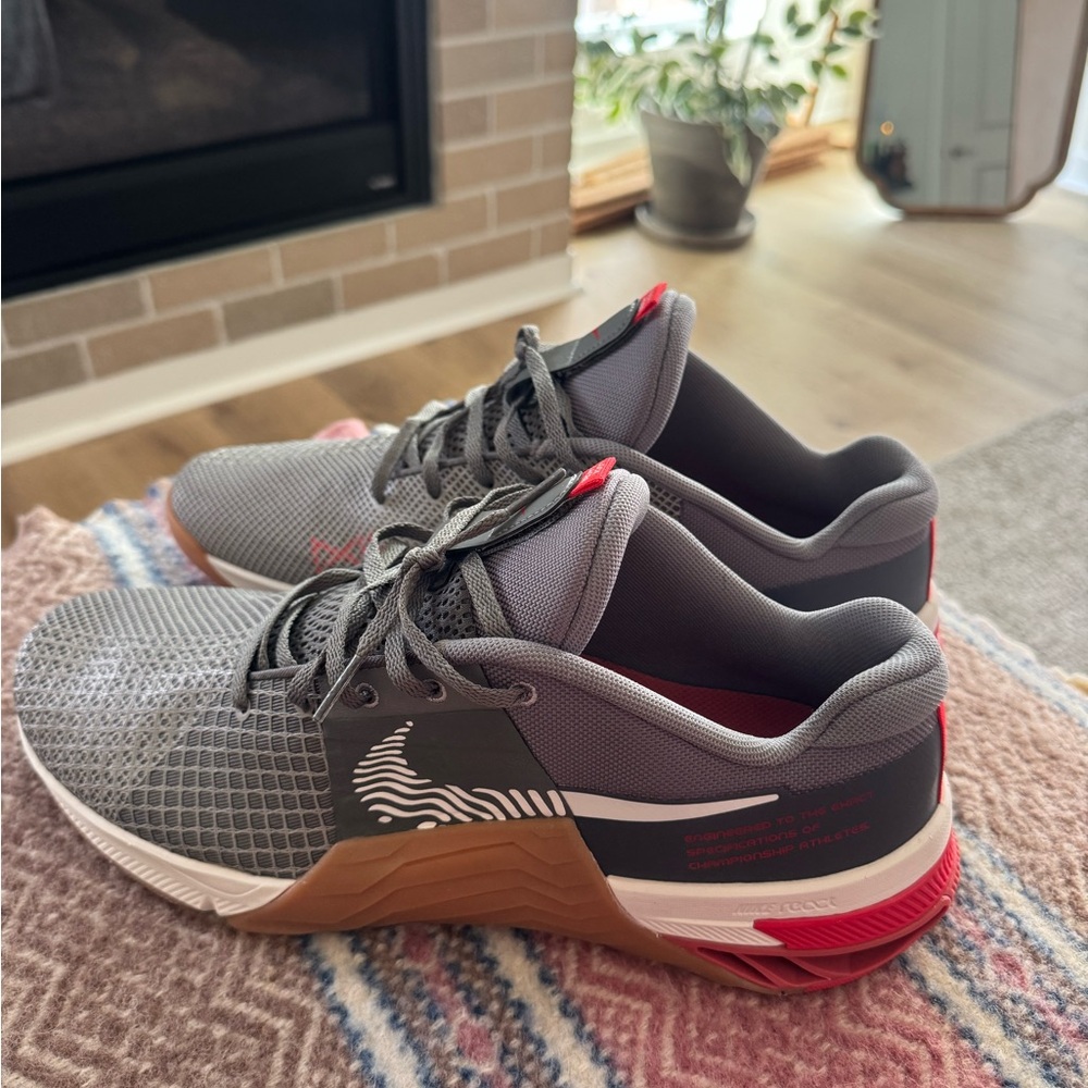 Gray and Red Nike Athletic Shoes
